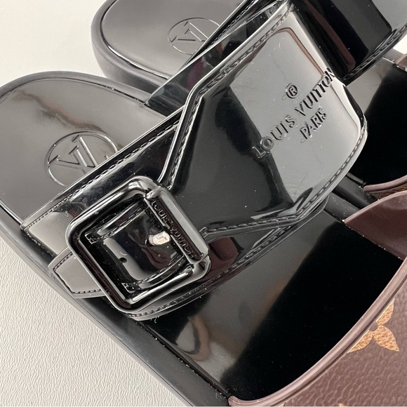 LOUIS VUITTON | Sunbath Slide LV Brown Monogram Logo Canvas Black Rubber EU 39 - Picture 7 of 10